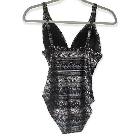 New NIP TUCK Swim One Piece Swimsuit Savannah Stripe Shirley 1P US 6 Black Brown - Picture 2 of 11